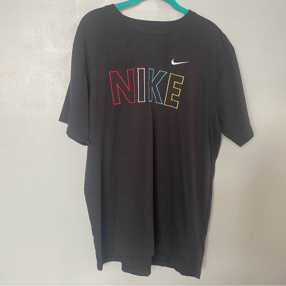 Nike Men's Black Tee with Multicolor Logo